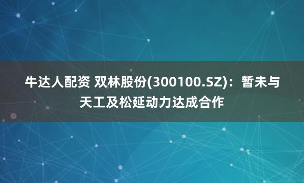 牛达人配资 双林股份(300100.SZ)：暂未与天工及松延动力达成合作