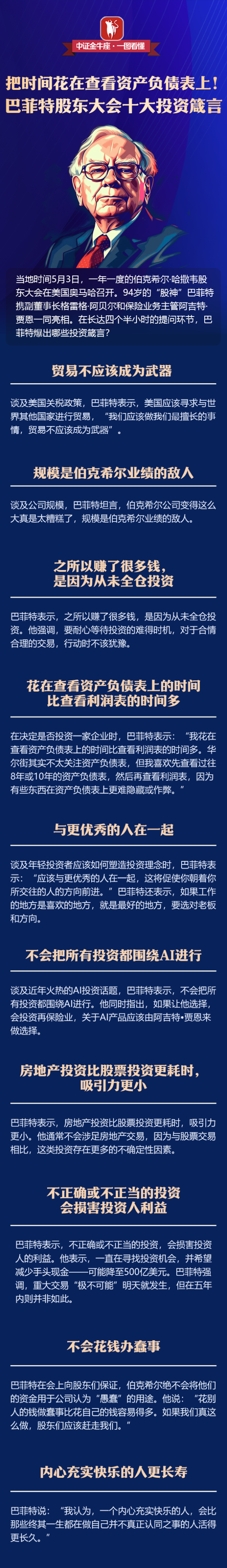 浩广配资 【一图看懂】把时间花在查看资产负债表上！巴菲特股东大会十大箴言